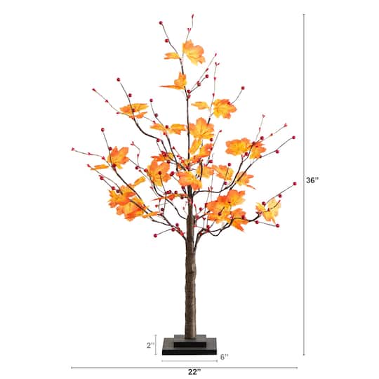 3ft. Pre-Lit Autumn Maple Artificial Fall Tree with Berries and 36 Warm White LED Lights